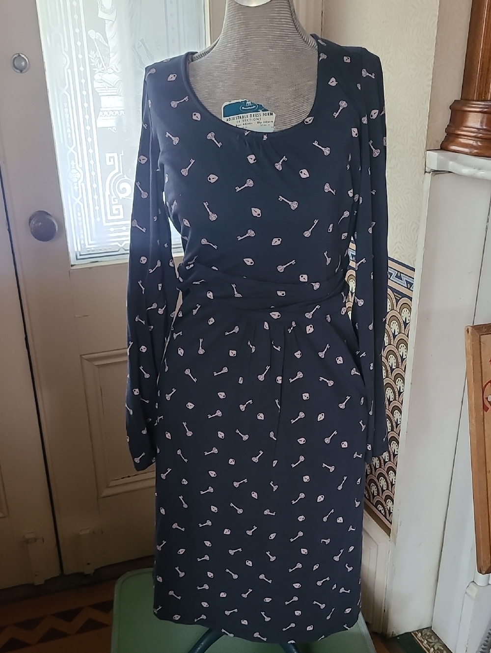 Boden Key Print Long Sleeve Dress
